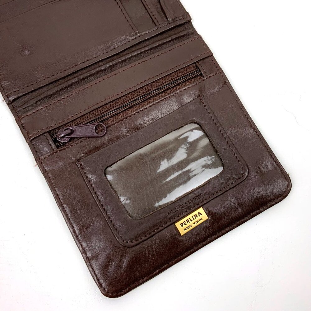 Vintage Perlina New York Brown Genuine Leather Crossbody Bag Organizer - Picture 6 of 16